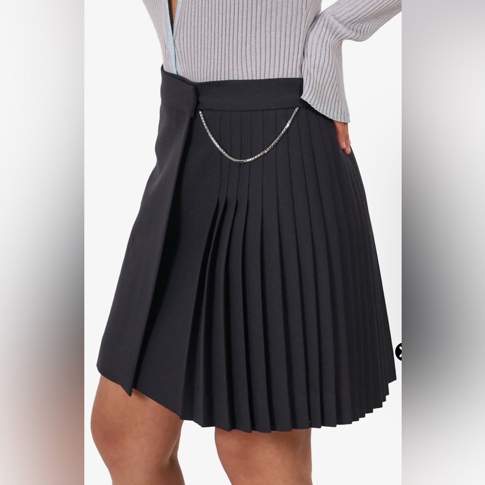 NYT. The Kooples Black Pleated wrap Mini Skirt with Chain.